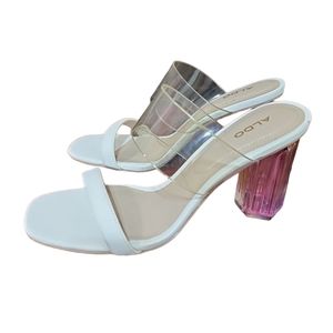 Aldo White and Clear block heel sandals.  Size 6.5